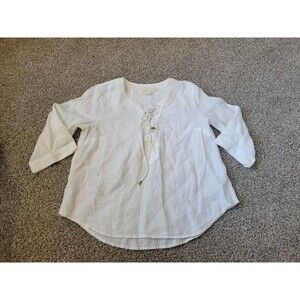 Anthropologie Maeve Women's Top Blouse V Neck Long Sleeve White